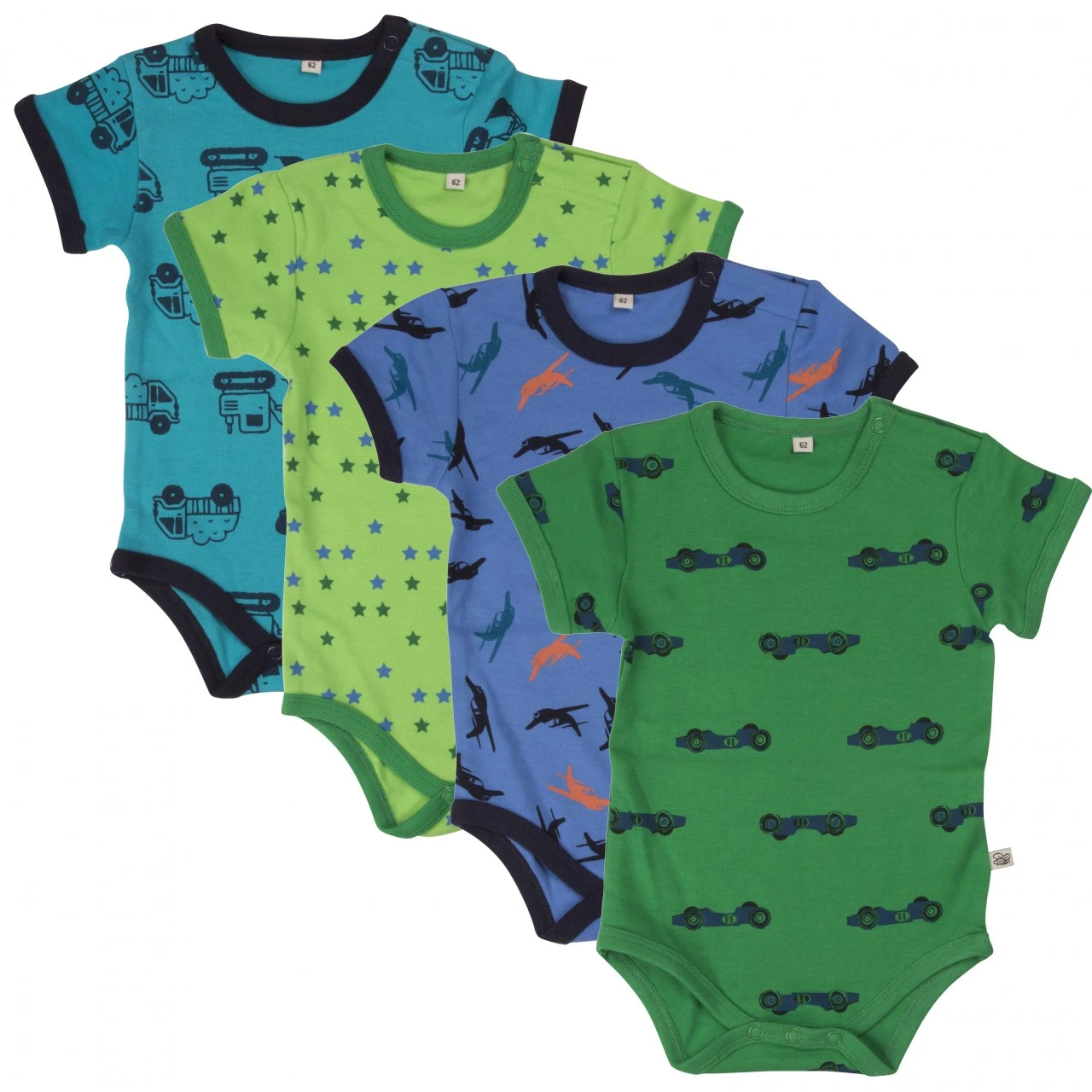 Pippi Kurzarm Body Blau/grün Bagger & Flugzeuge 4er Pack Baumwolle 3 Pippi Kurzarm Body Blau/grün Bagger & Flugzeuge 4er Pack Baumwolle