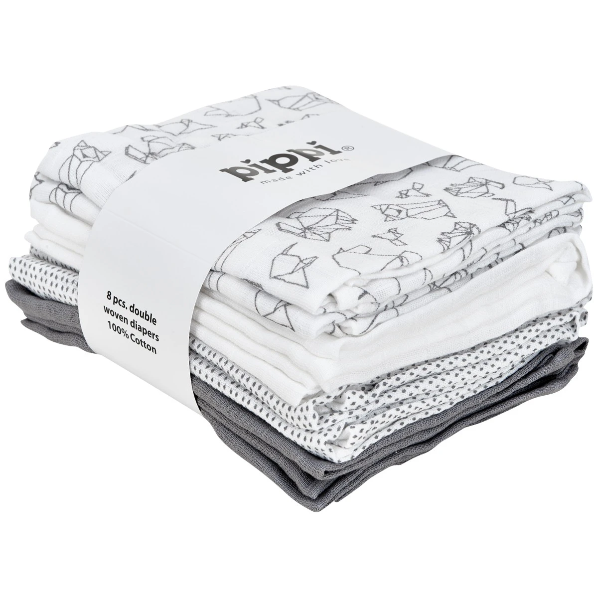 Pippi Stoffwindeln Tiere Weiß/schiefer 8er Pack 3 Pippi Stoffwindeln Tiere Weiß/schiefer 8er Pack