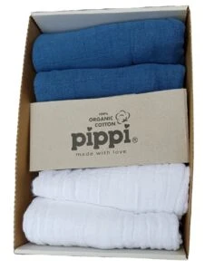 Pippi Mullwindeln Organic 4er Pack Mittelblau/weiß Biobaumwolle
