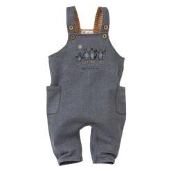Baby Latzhose Sweathose Pinguin Rauchblau Melange Latzhose