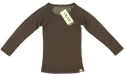 Celavi Kinder Unterhemd Uni Braun Langarm Merino Schurwolle Ökotex100