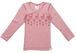Celavi Unterhemd Rosa Melange Mit Elch Langarm Merino Schurwolle Ökotex100