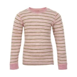 Celavi Langarmshirt Wolle Geringelt Rosa Natur Merinowolle