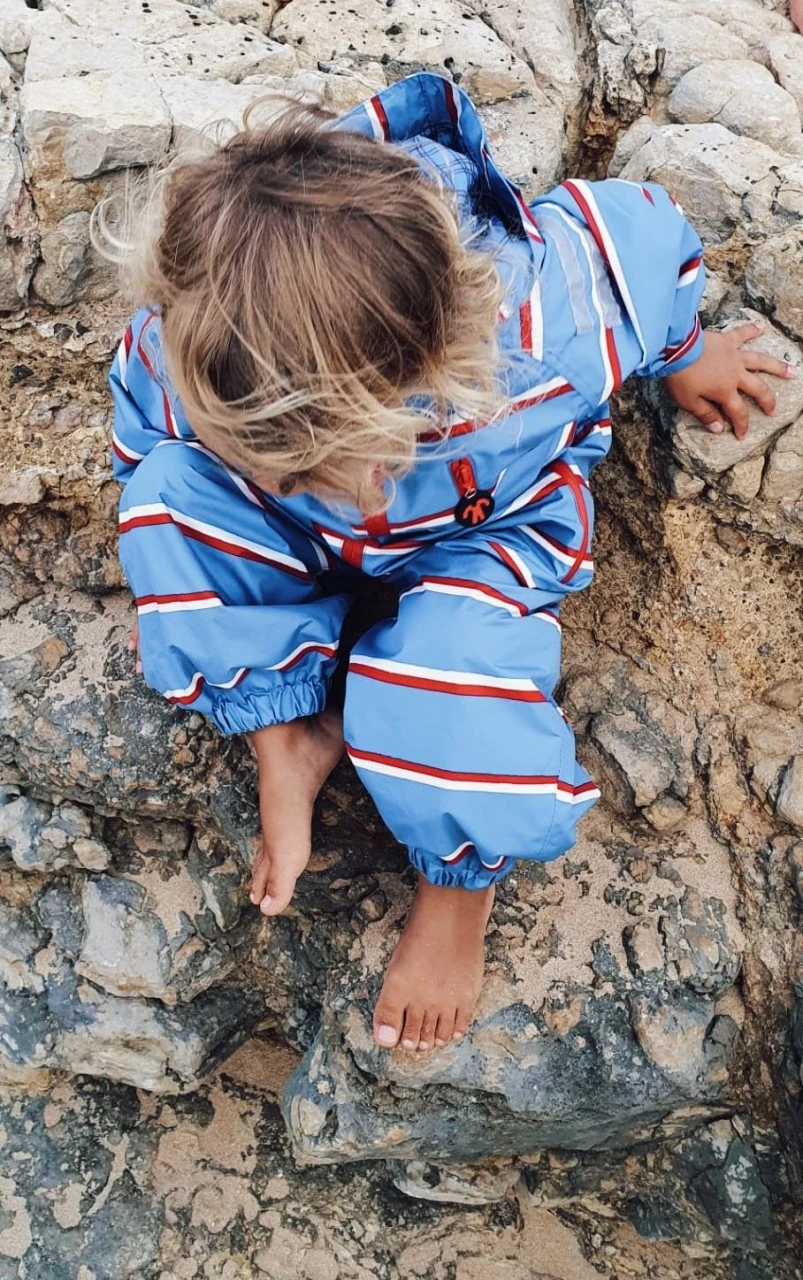 Ducksday Regenanzug Benjamin Himmelblau Gestreift 4 Ducksday Regenanzug Benjamin Himmelblau Gestreift – Bild 2