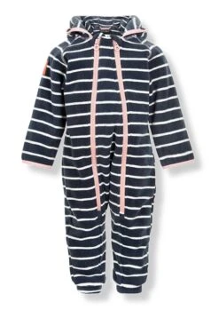 Minymo Mädchen Fleeceoverall Le88 Navy/weiß Gestreift Mit Rose´