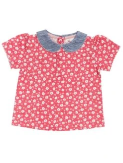 People Wear Organic Mädchen T-Shirt Blümchen Hellrot Kurzarm