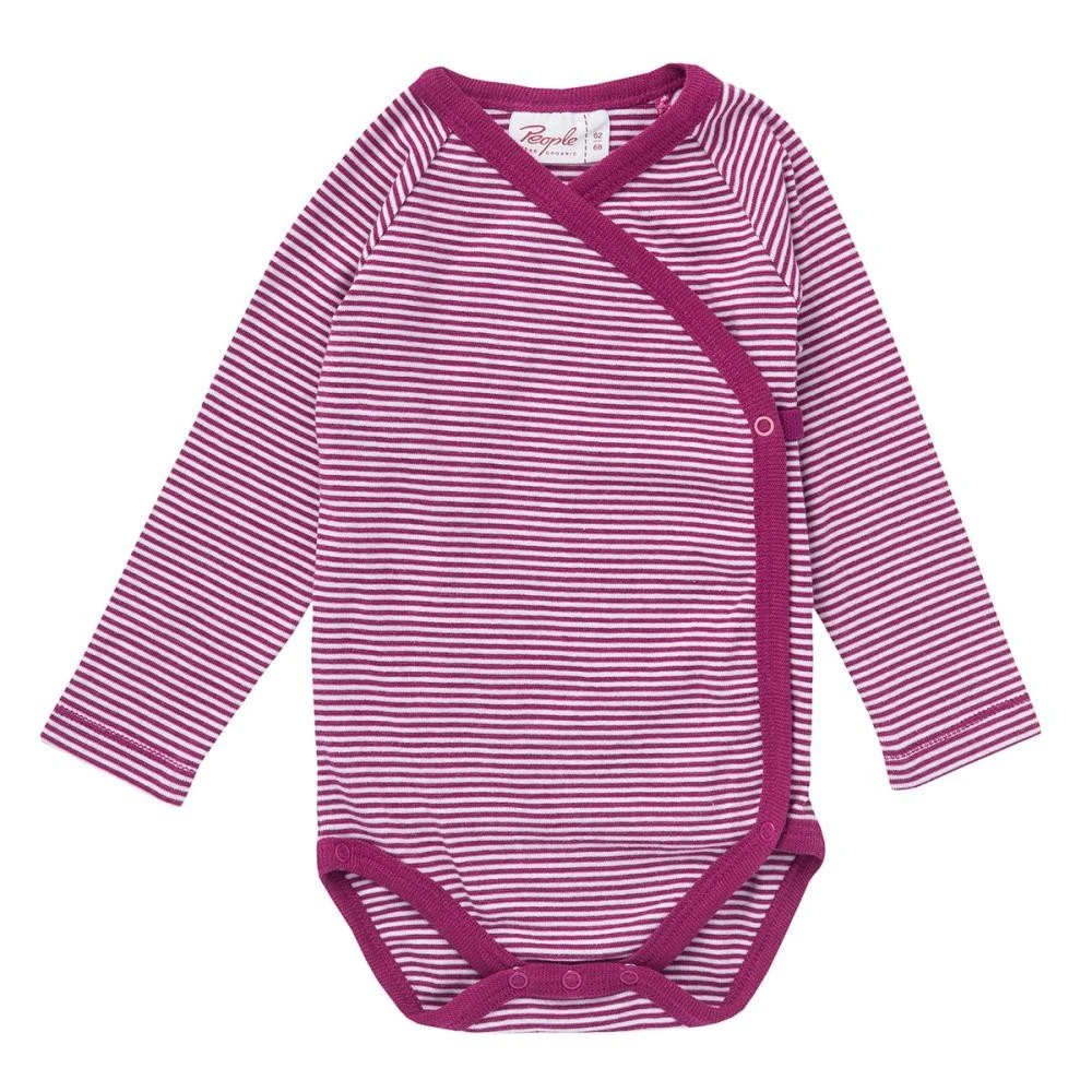 Wickelbody Langarm Beere/weiß Gestreift Body Bio-Baumwolle 3 Wickelbody Langarm Beere/weiß Gestreift Body Bio-Baumwolle