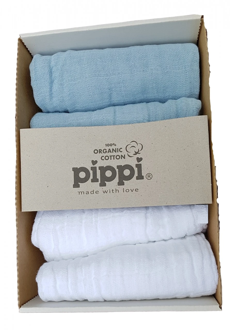 Pippi Mullwindeln 4er Pack Hellblau/weiß Organic Biobaumwolle 3 Pippi Mullwindeln 4er Pack Hellblau/weiß Organic Biobaumwolle