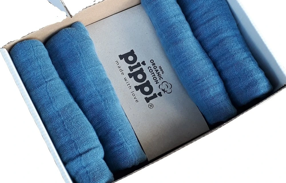 Pippi Babywear Mulltücher 4er Pack Mittelblau Organic Baumwolle 5 Pippi Babywear Mulltücher 4er Pack Mittelblau Organic Baumwolle – Bild 3
