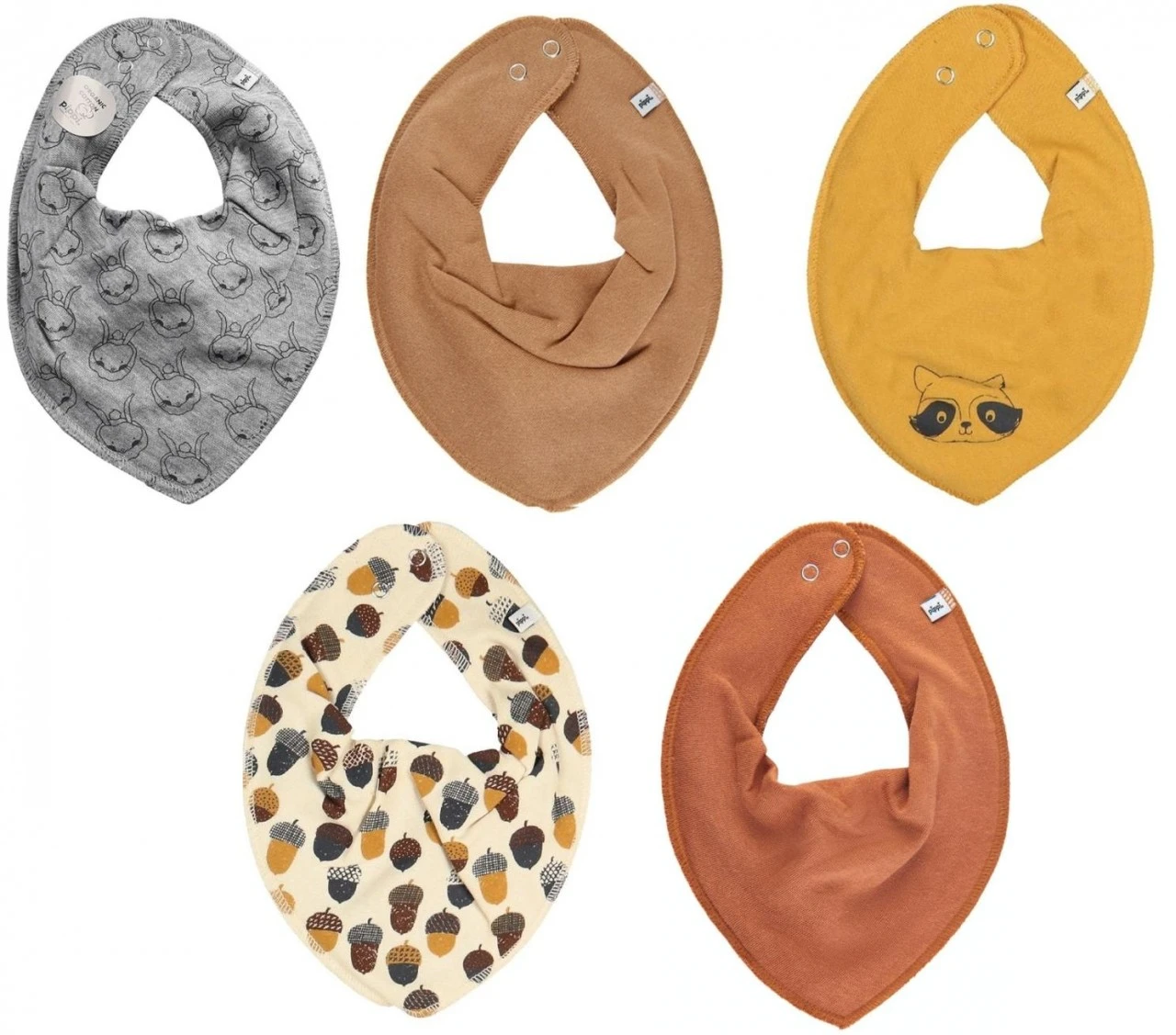 Pippi Halstücher 5er Set Waschbär + Hasen 2 Pippi Halstücher 5er Set Waschbär + Hasen