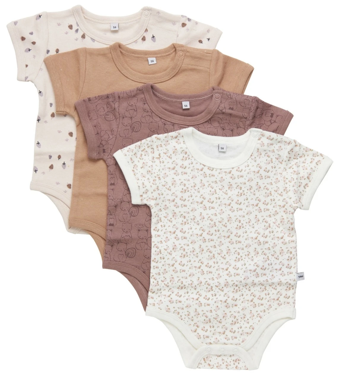 Pippi Kurzarm Bodys 4er Pack Blümchen + Waldtiere Nougat/creme 3 Pippi Kurzarm Bodys 4er Pack Blümchen + Waldtiere Nougat/creme