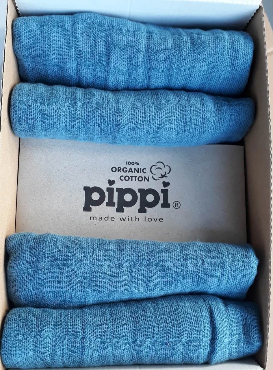 Pippi Babywear Mulltücher 4er Pack Mittelblau Organic Baumwolle 4 Pippi Babywear Mulltücher 4er Pack Mittelblau Organic Baumwolle – Bild 2